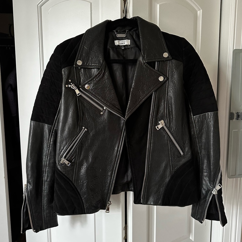 Suede and leather moto jacket